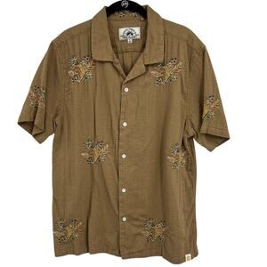Good Times Free Planet Short Sleeve Button Shirt Embroidered 100% Cotton Men's L